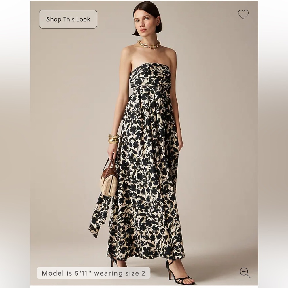 J. Crew Strapless Black and Cream Floral Dress
